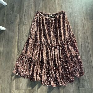 Aerie Floral Print Maxi Skirt in Brown